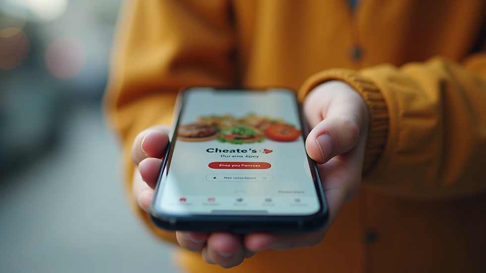Eye-level view of a smartphone displaying a food delivery app interface