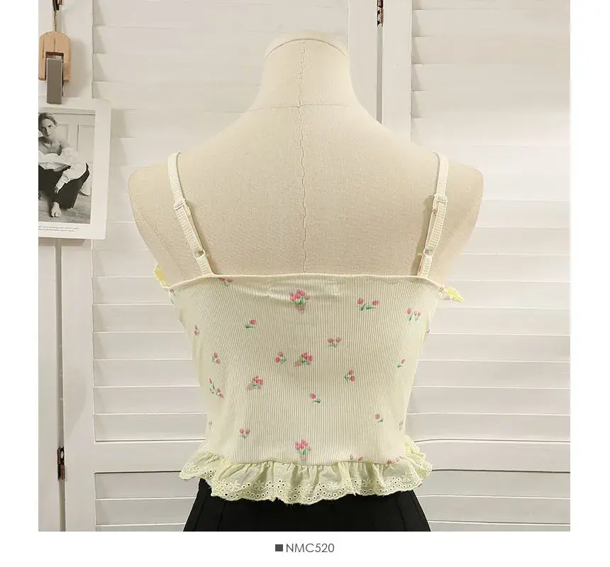 Thumbnail: lace trim ribbed bustier top