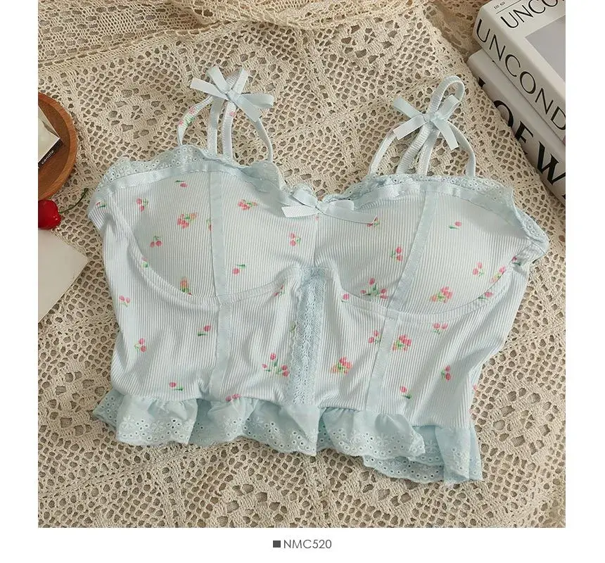 Thumbnail: lace trim ribbed bustier top