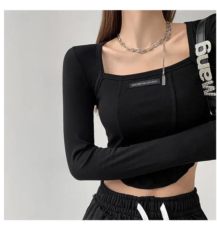 Thumbnail: square neck corset long sleeve crop top