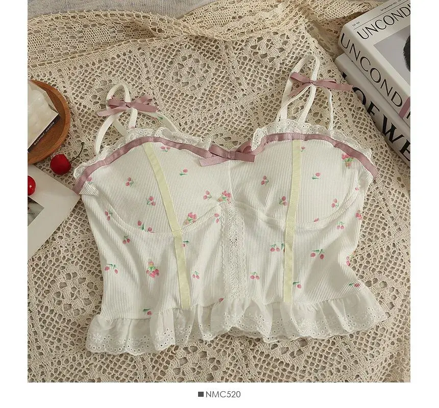 Thumbnail: lace trim ribbed bustier top