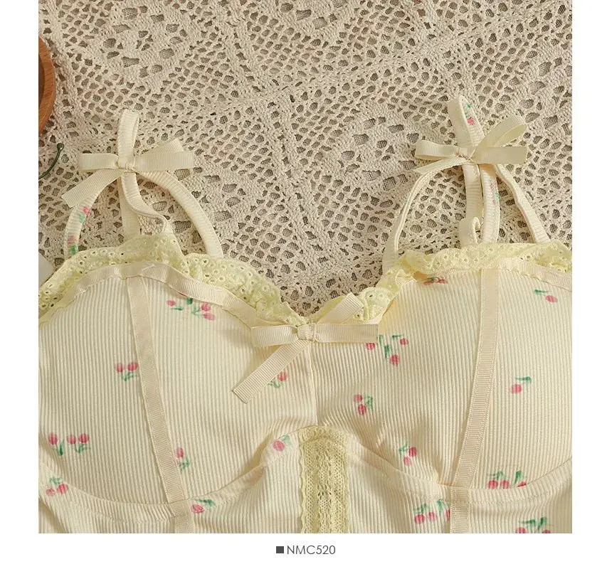 Thumbnail: lace trim ribbed bustier top