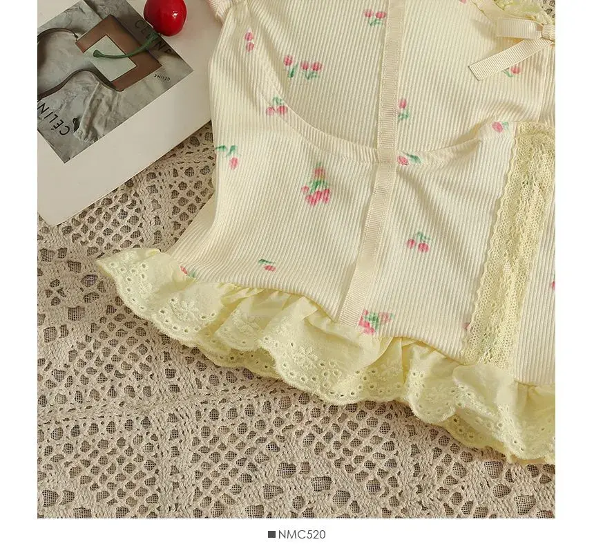 Thumbnail: lace trim ribbed bustier top