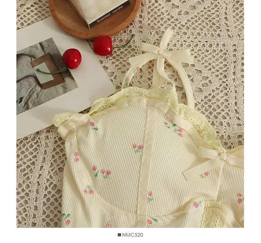 Thumbnail: lace trim ribbed bustier top