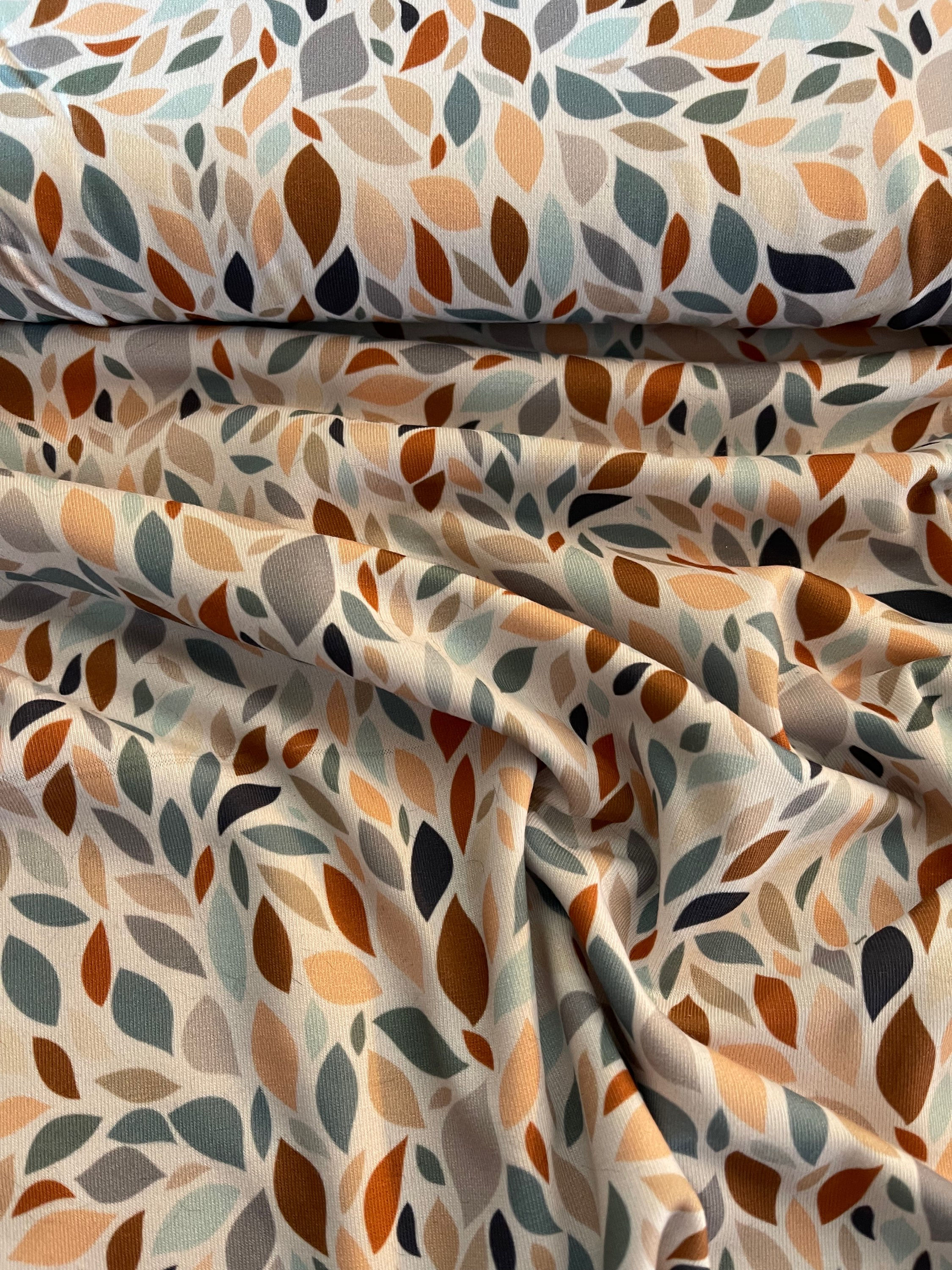 Jersey de coton fond blanc feuilles automnales - ÉDITION LIMITÉE !