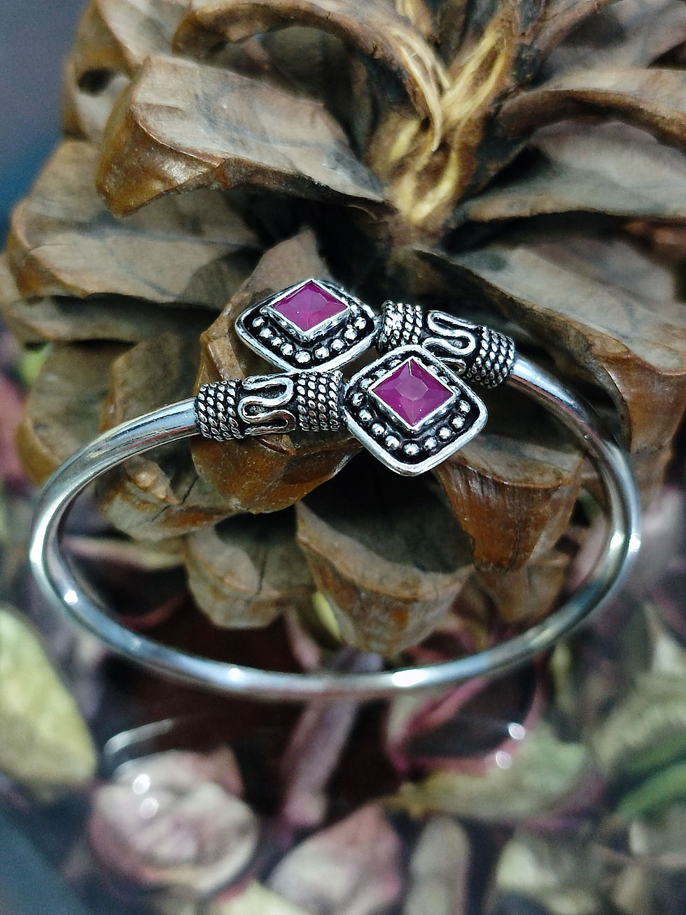 Thumbnail: Ruby emerald Silver bracelet/kada