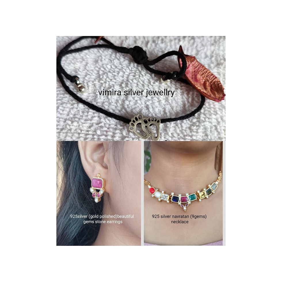 Thumbnail: 925 silver  navratan gold plated necklace with earrings 