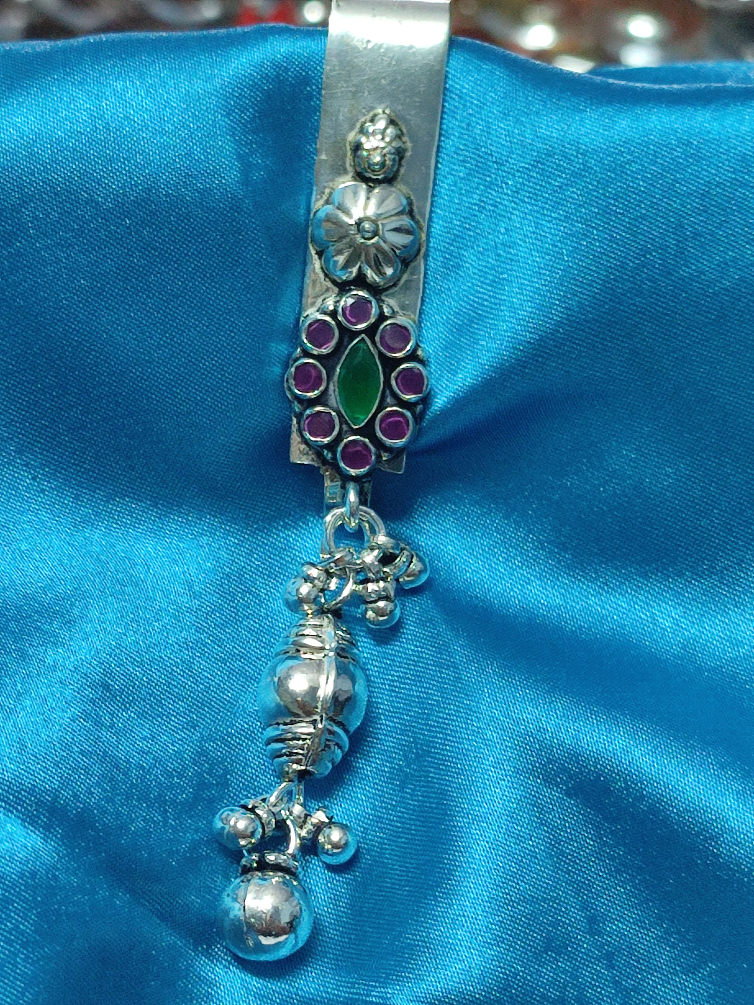 Silver multi gemstone saree waist challa juda