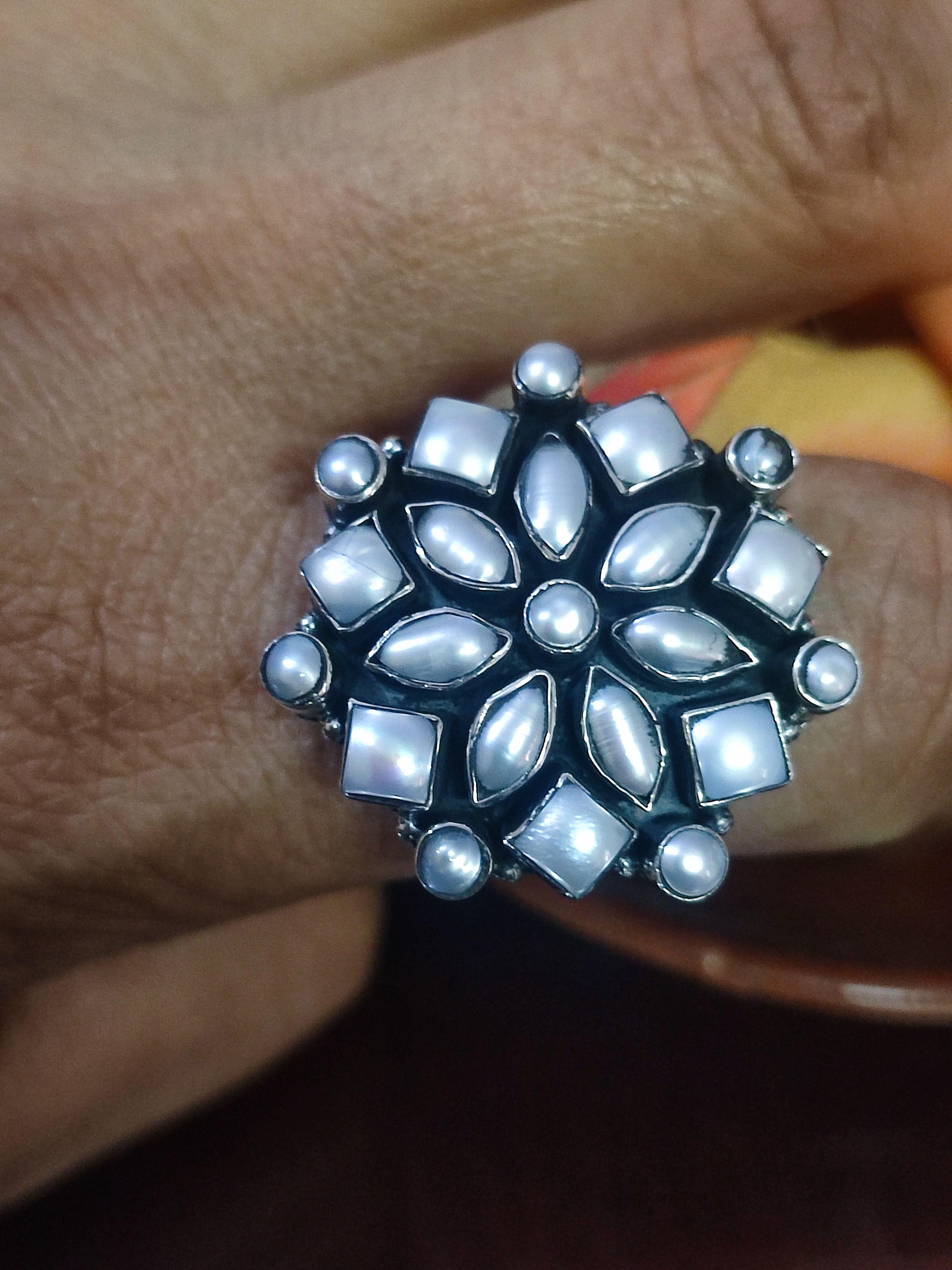 925  silver pearl adjustable ring