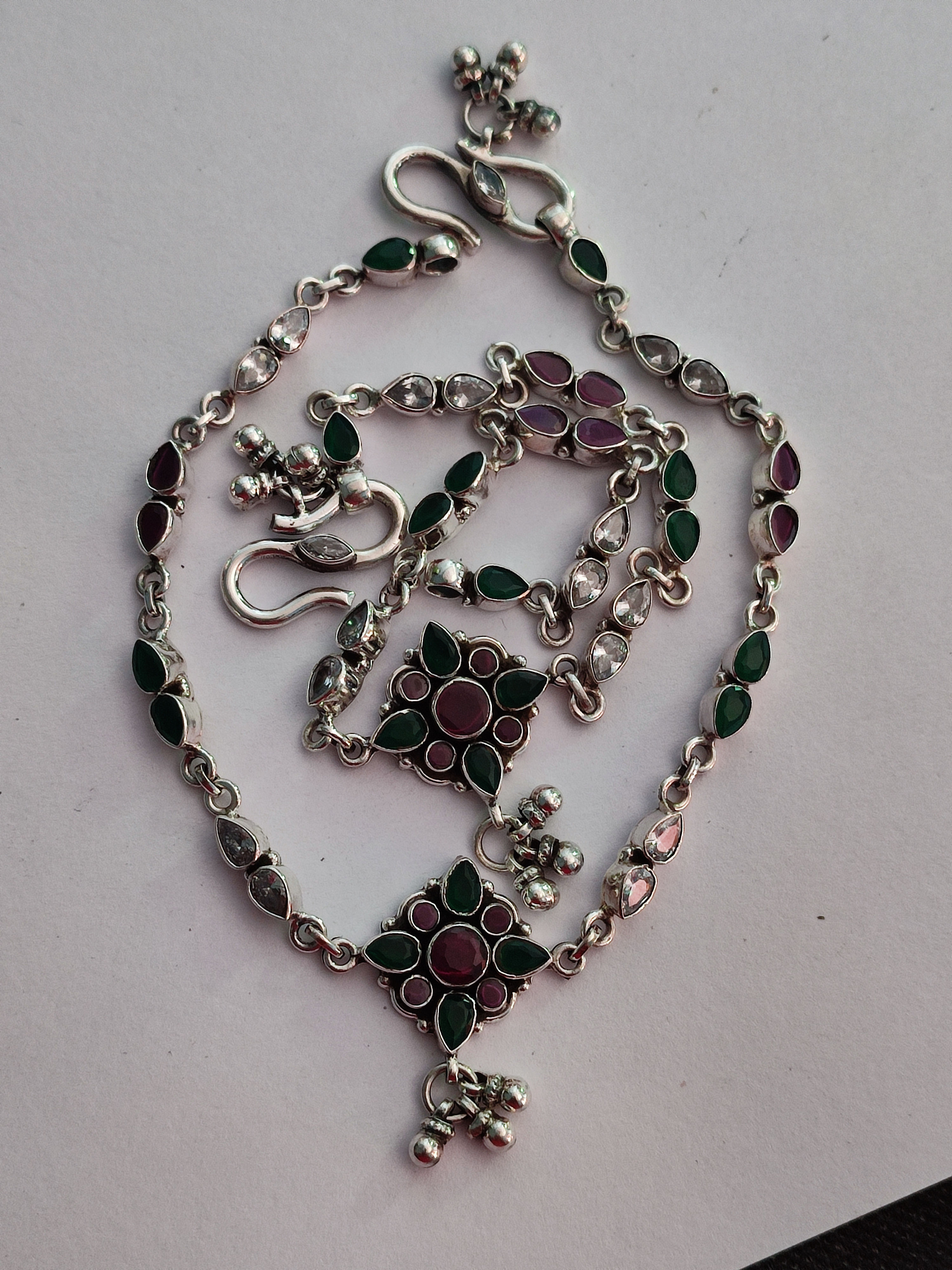 Ruby Emerald with Zircon 925 silver anklet