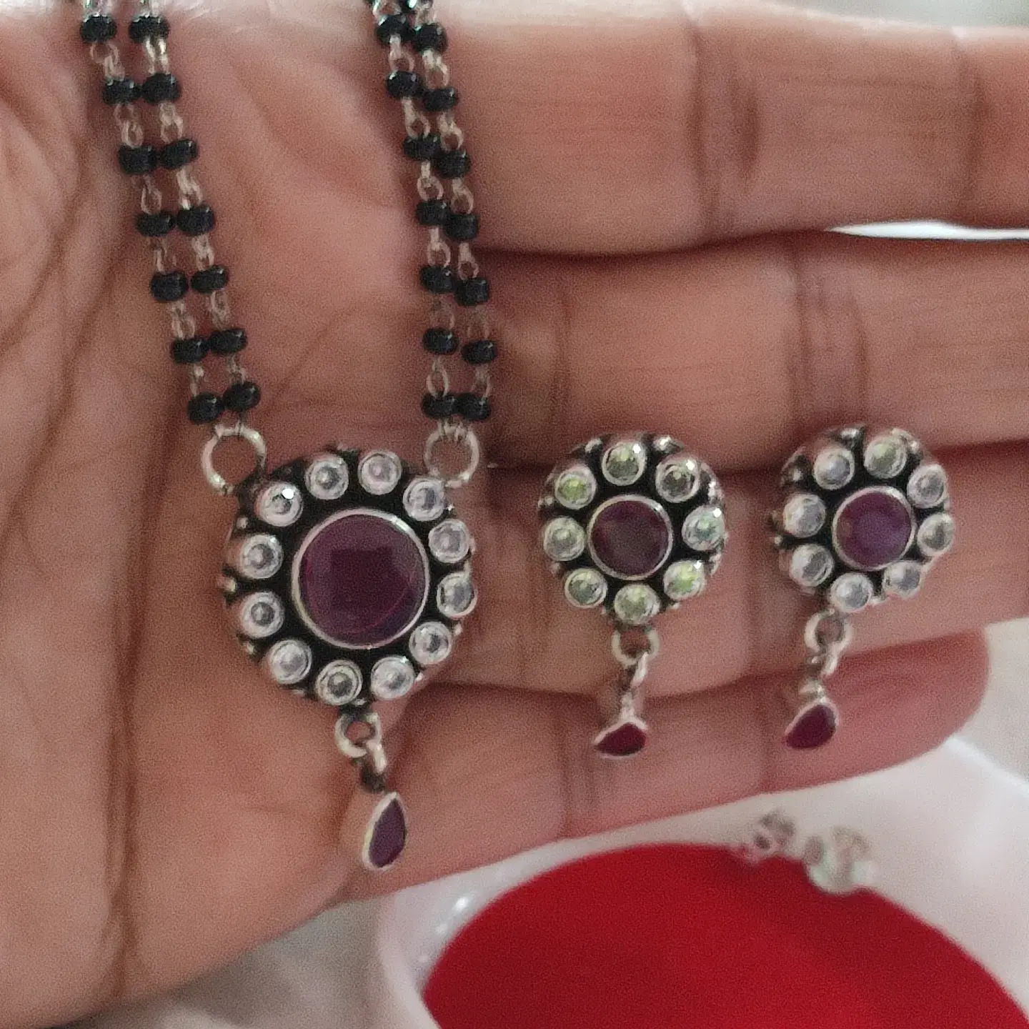 Double chain 925 silver mangalsutra with earrings