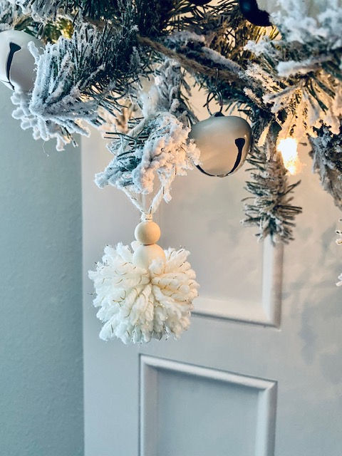 Thumbnail: Pom Pom with Wood Bead accent Ornament