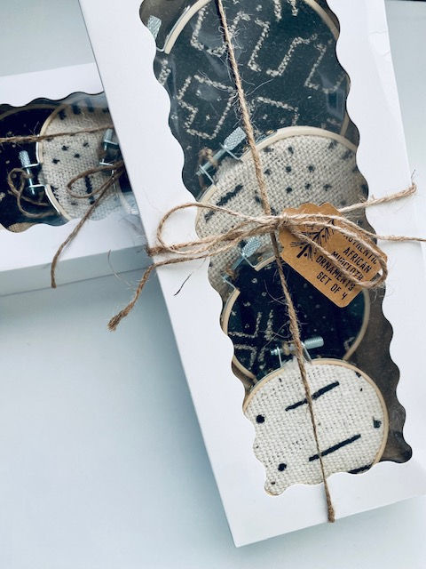 Thumbnail: Boho Chic Authentic African Mudcloth Ornament Set