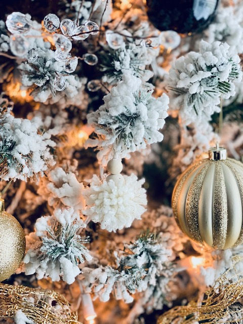 Thumbnail: Pom Pom with Wood Bead accent Ornament