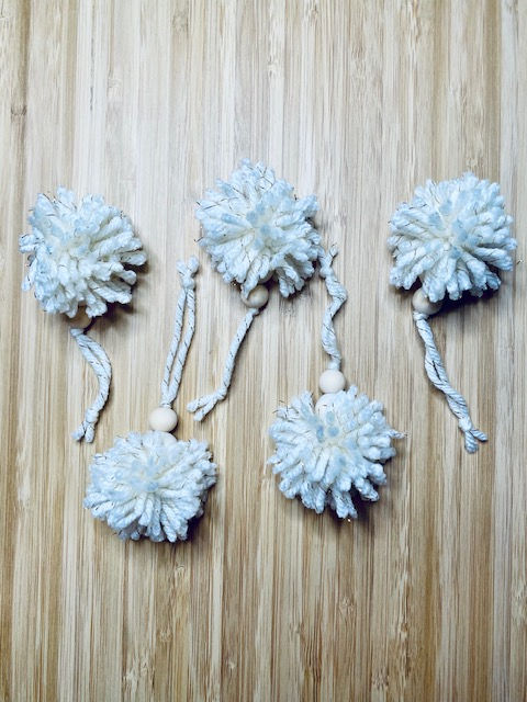 Thumbnail: Pom Pom with Wood Bead accent Ornament