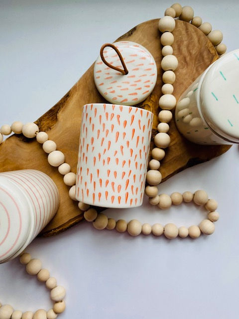 Thumbnail: Stoneware Canister w/ Lid & Leather Pull, 3 Styles