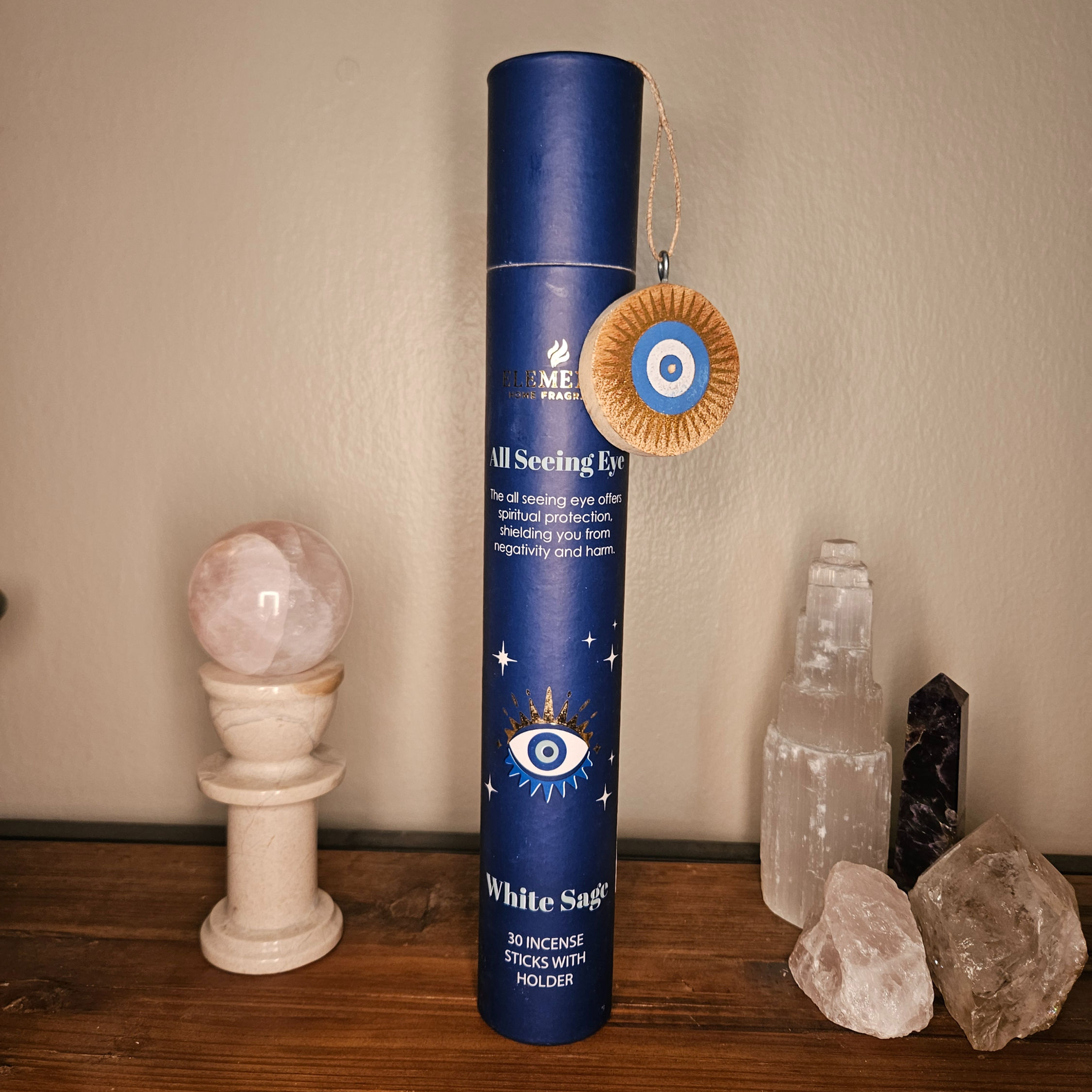 Evil Eye Protection White Sage Incense & Burner Charm (30 Sticks)