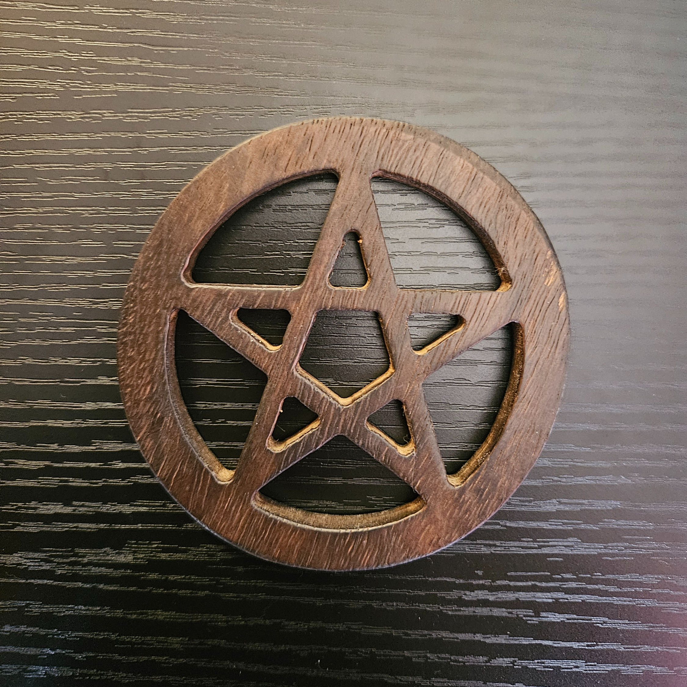 Carved Wooden Pentagram Altar Tile/Pentacle (4")