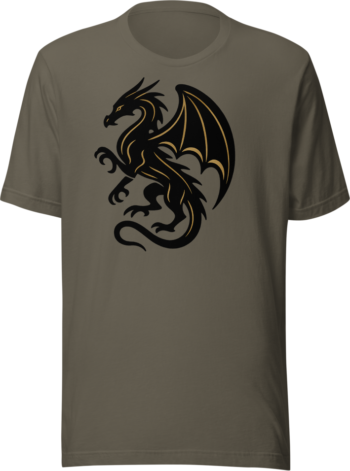 Black Dragon Side Profile T-Shirt with Gold Lines