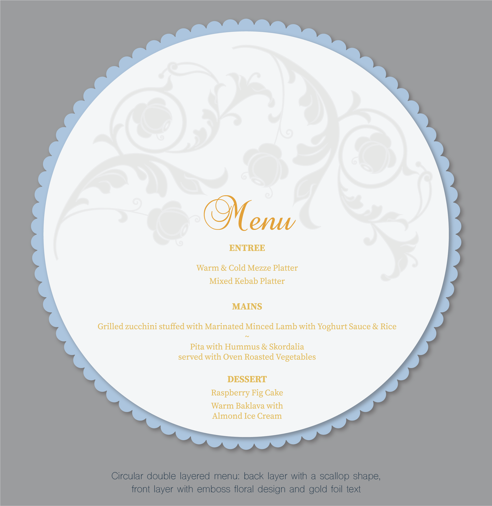 Double layered menu card with embossing