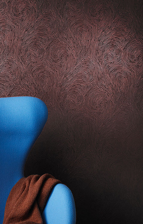 Strukturtapete mit blauem Designsessel – Interiorfotografie für Rasch Tapeten, Andreas Reimann