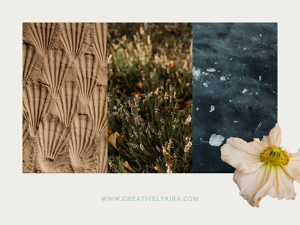 Visual inspiration showcasing elements of nature-inspired brand design, including earthy colors, organic textures, natural imagery, sustainable practices, and biophilic elements.