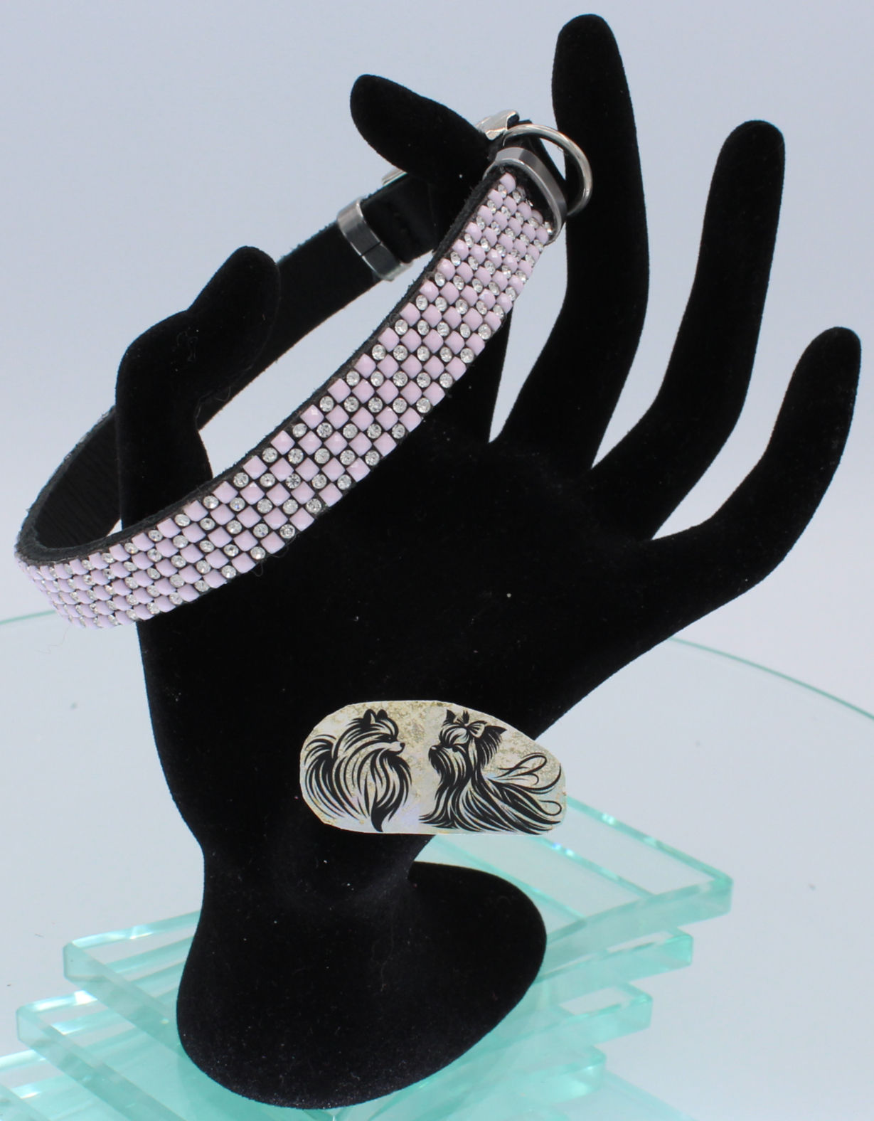 11.5" Black Leather with Pink Pillows Bling