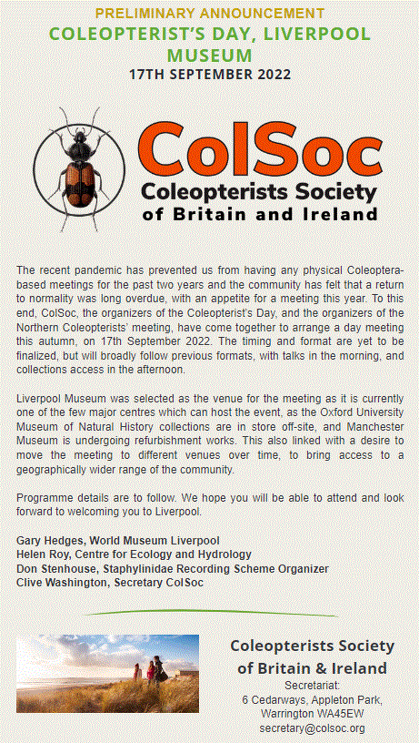 Coleopterist's Day, Liverpool Museum, 17thSeptember 2022