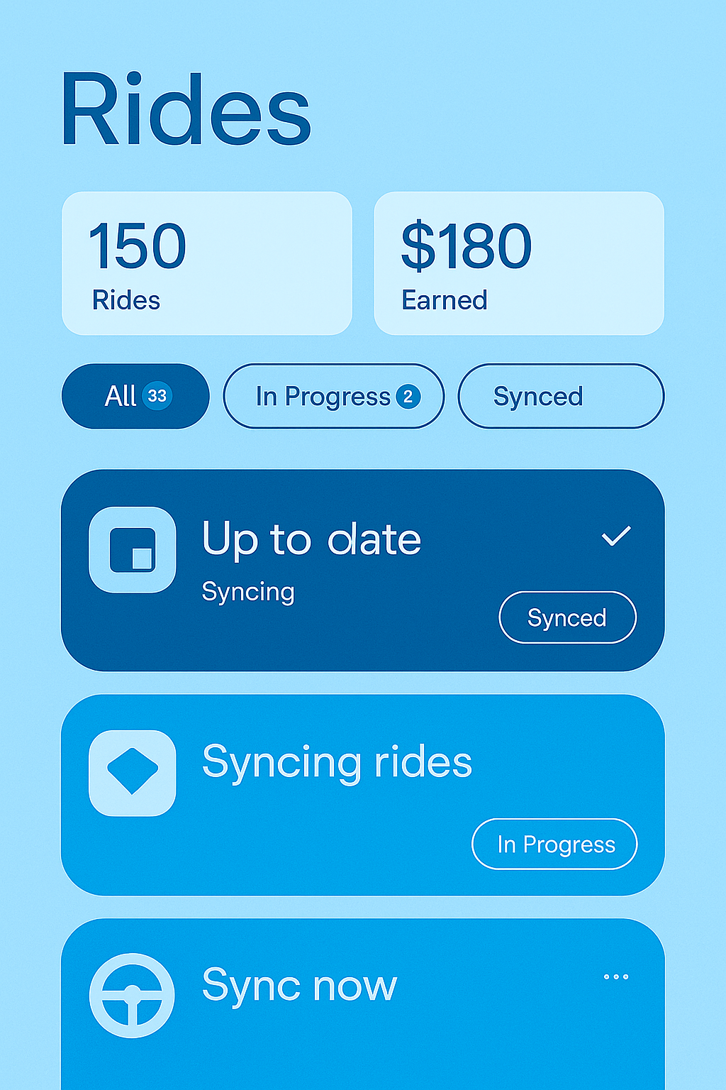 App screen Sync Rides