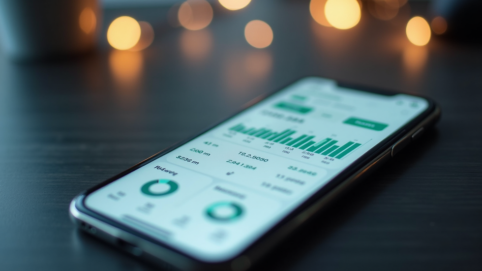Close-up view of a smartphone screen showing a financial app dashboard