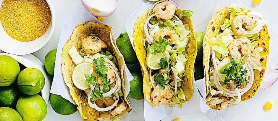 Prawn and avocado tacos