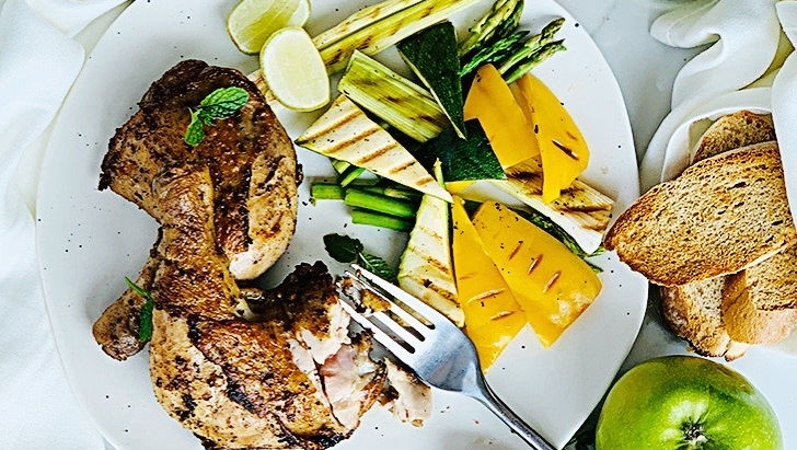 Roast chicken with grilled vegetables