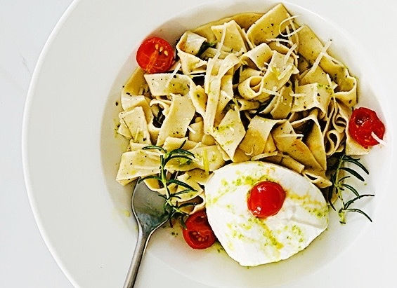 Fettuccini in a lemon garlic rosemary sauce with fresh mozzarella
