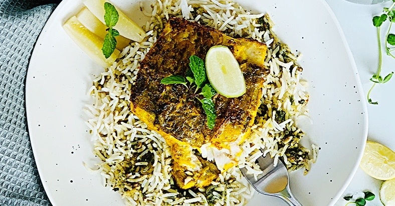 Pan seared fish with coriander rice