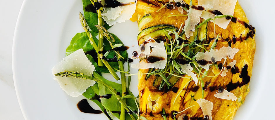 Zucchini and asparagus ribbon eggs