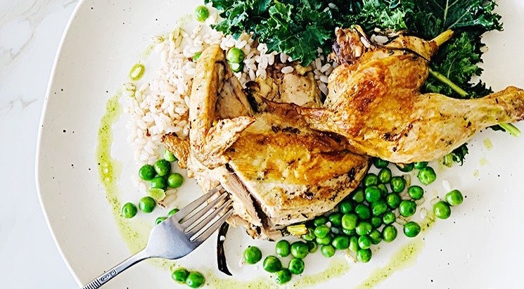 Roast chicken with a thyme & basil infused dressing