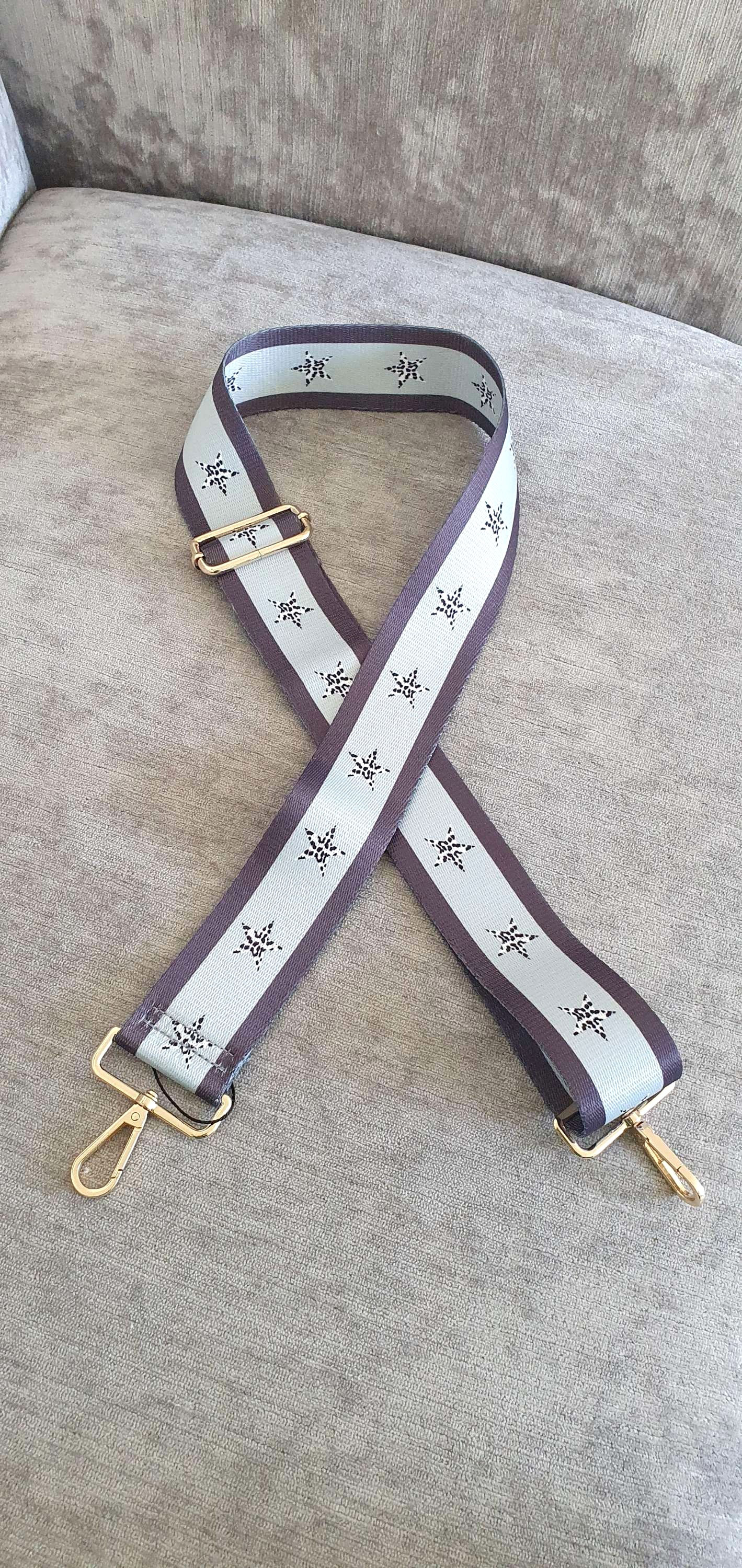 Pale Blue, Dark Grey and Leopard Spot Star Bag Strap