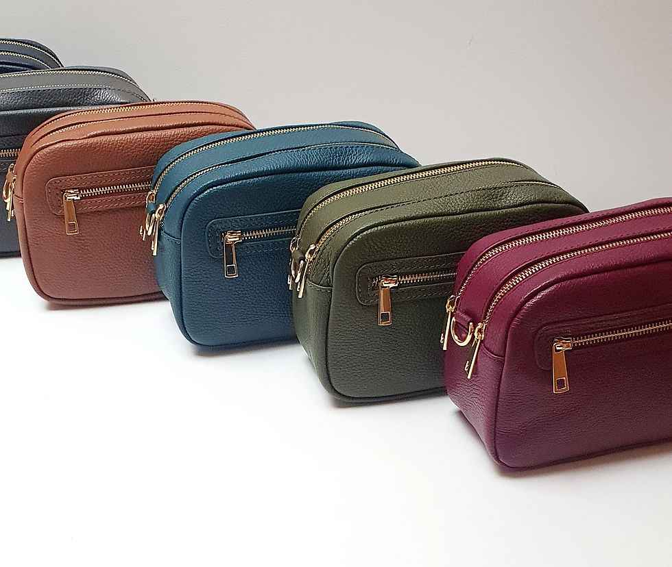 Thumbnail: The REGENT Italian Leather Double Zip Crossbody Bag DARK COLOURS