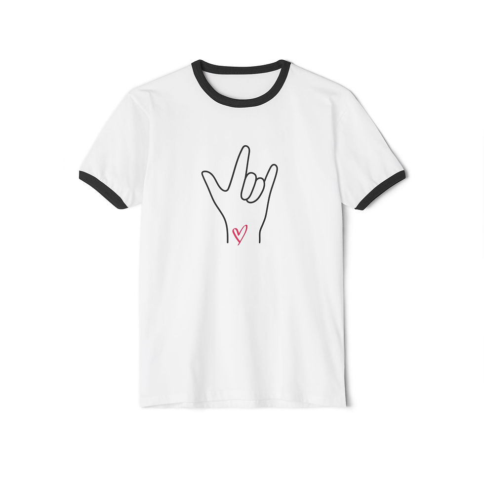 I LOVE YOU hand sign - Unisex Cotton Ringer T-Shirt