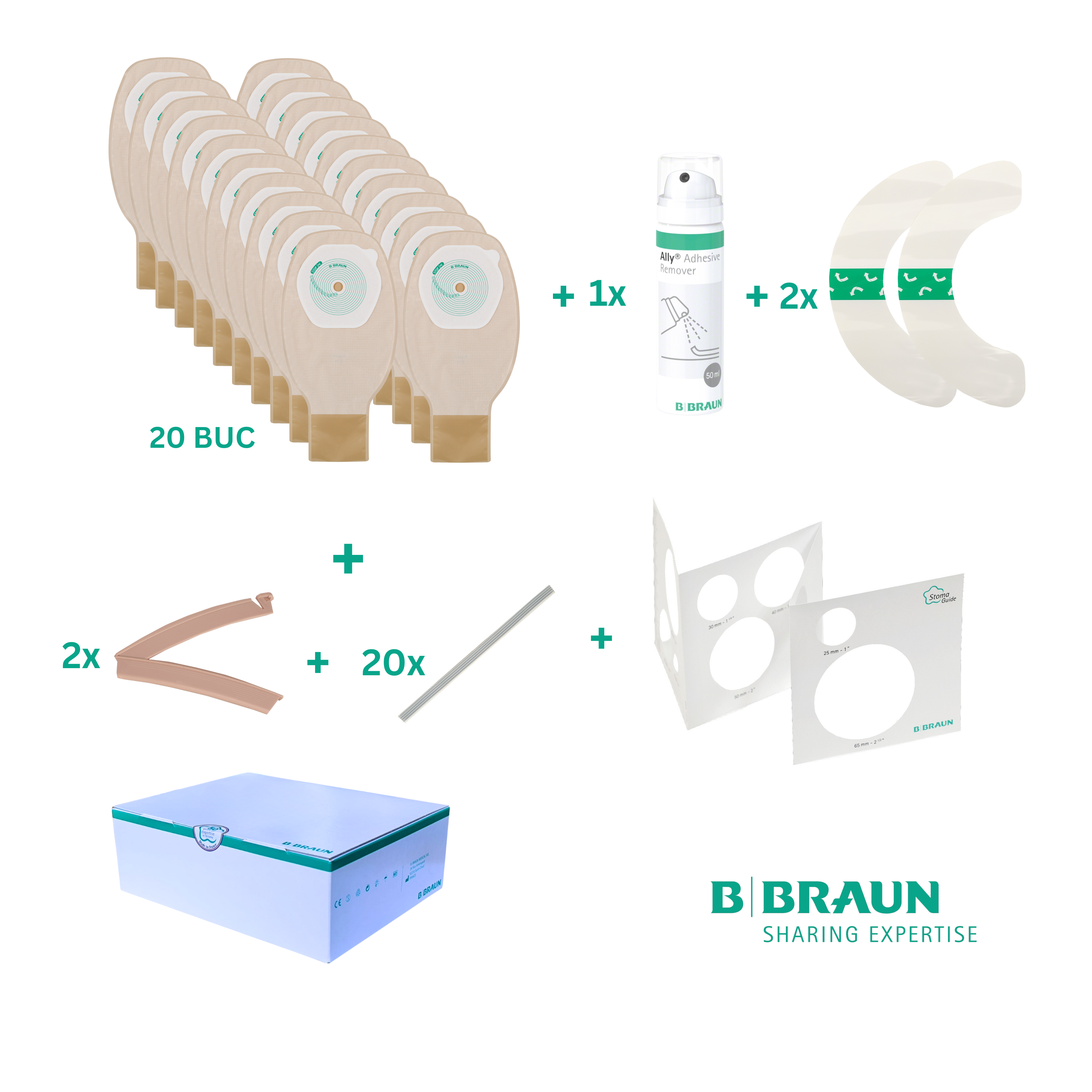 Pachet BBraun PROXIMA colostomie/ileostomie cu 20 saci 20-70 mm + accesorii