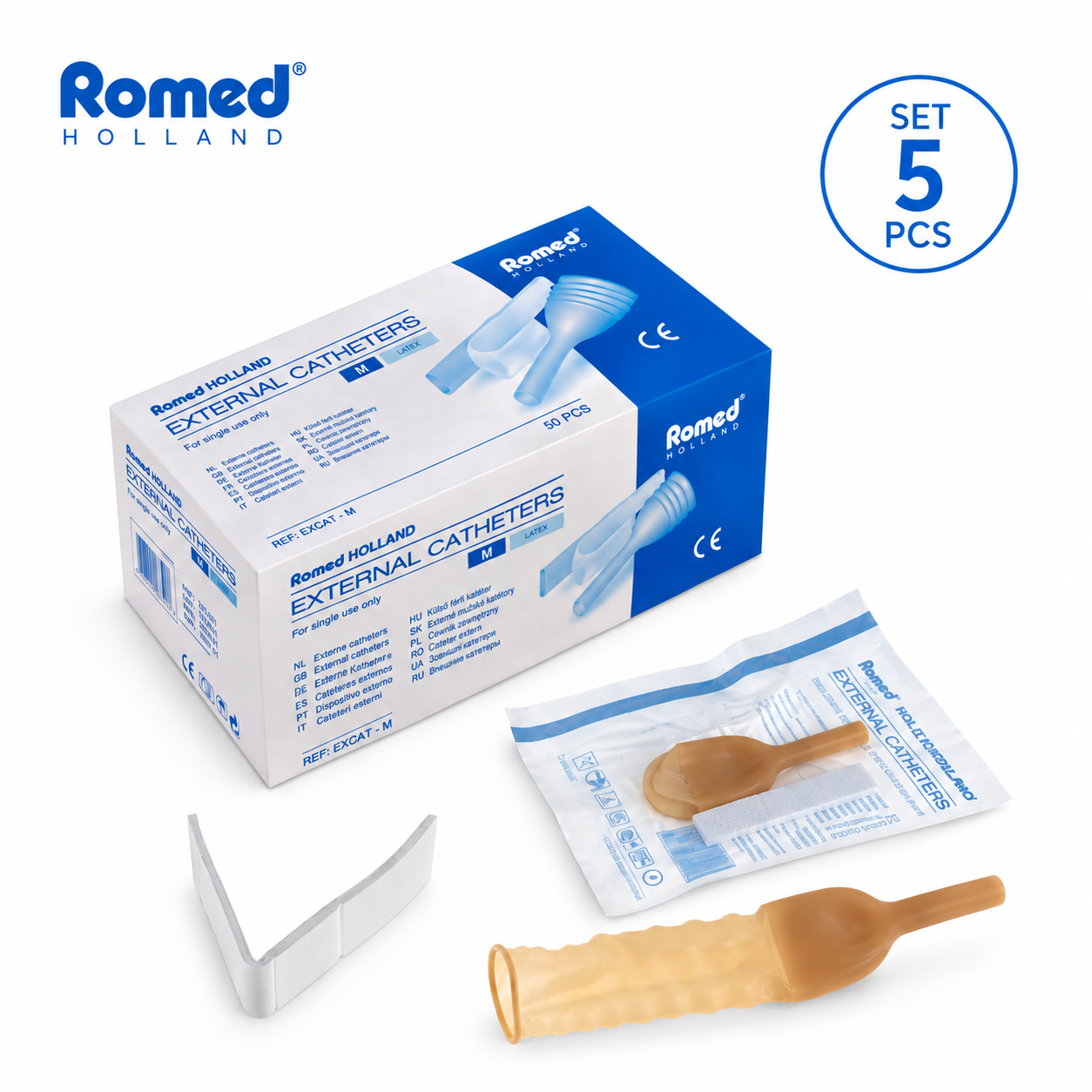 Set 5 condoame (prezervative) urinare Romed Peniflow, latex, M
