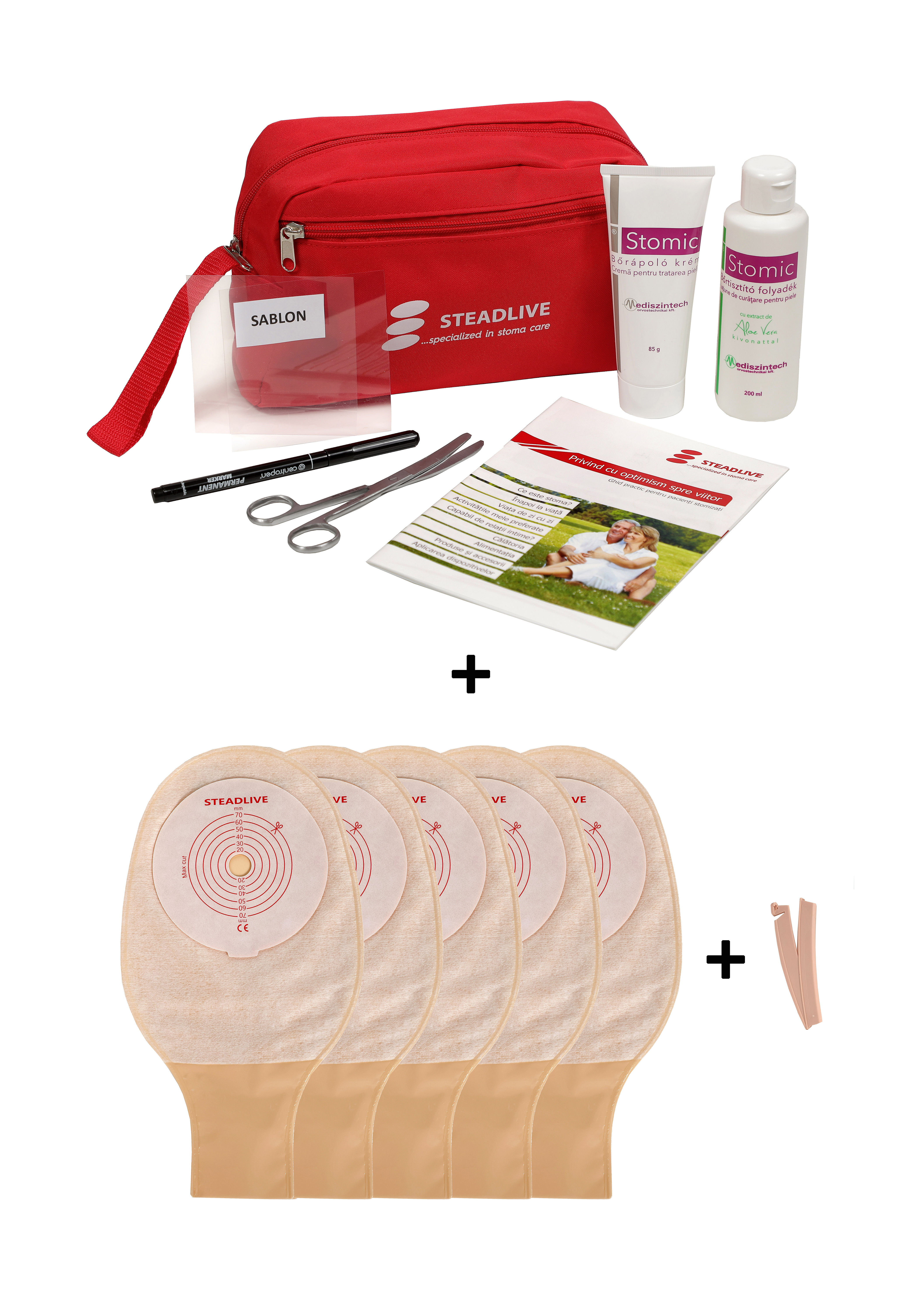 Kit colostomie/ileostomie STEADLIVE OSTOMY cu 5 pungi inchidere clema