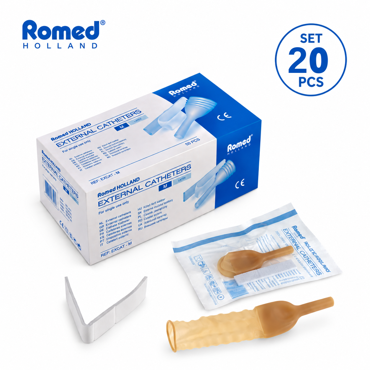 Set 20 condoame (prezervative) urinare Romed Peniflow, latex, M