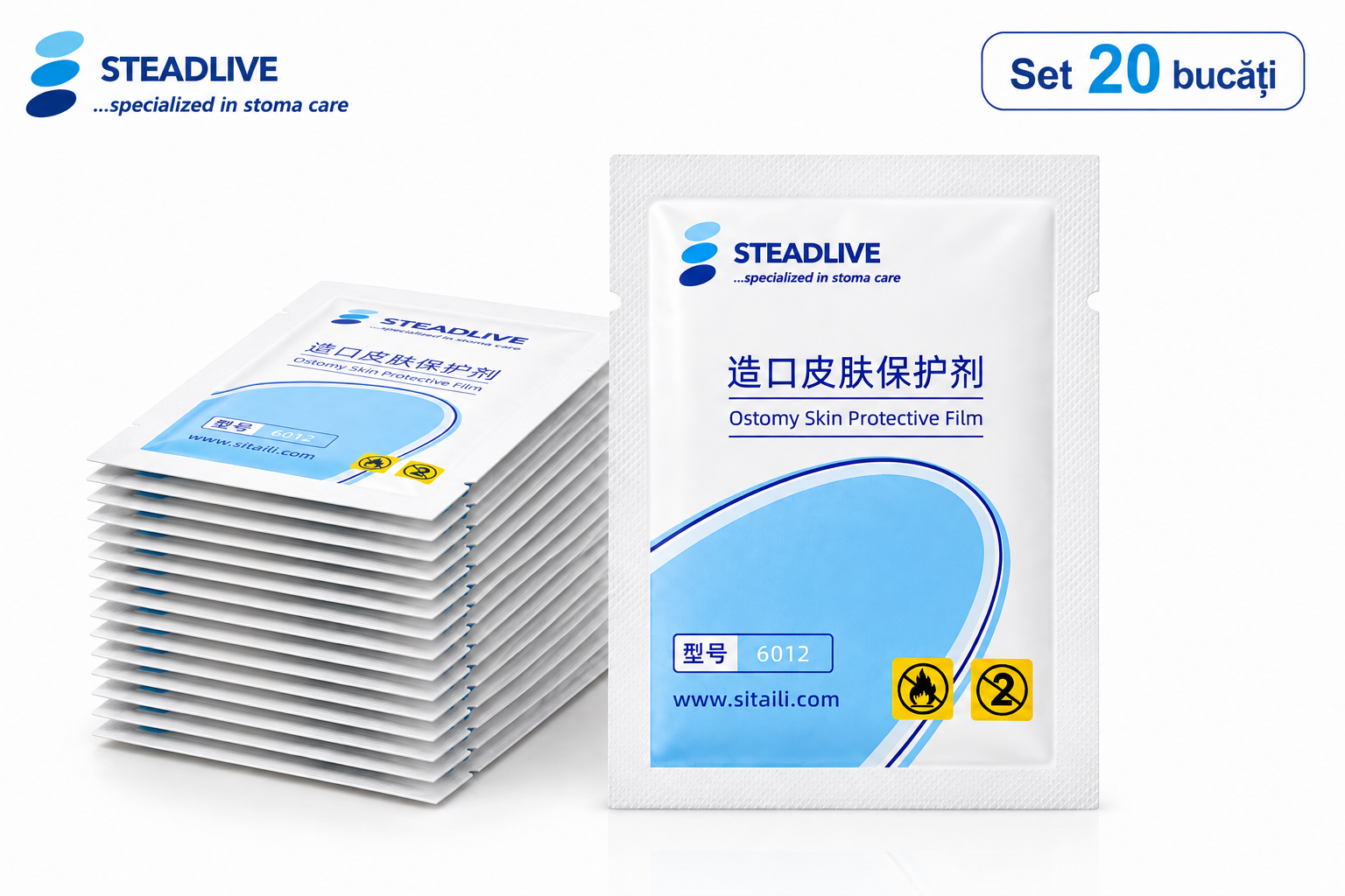 Set 20 șervețele protectoare pentru stomă, Steadlive, cu alcool