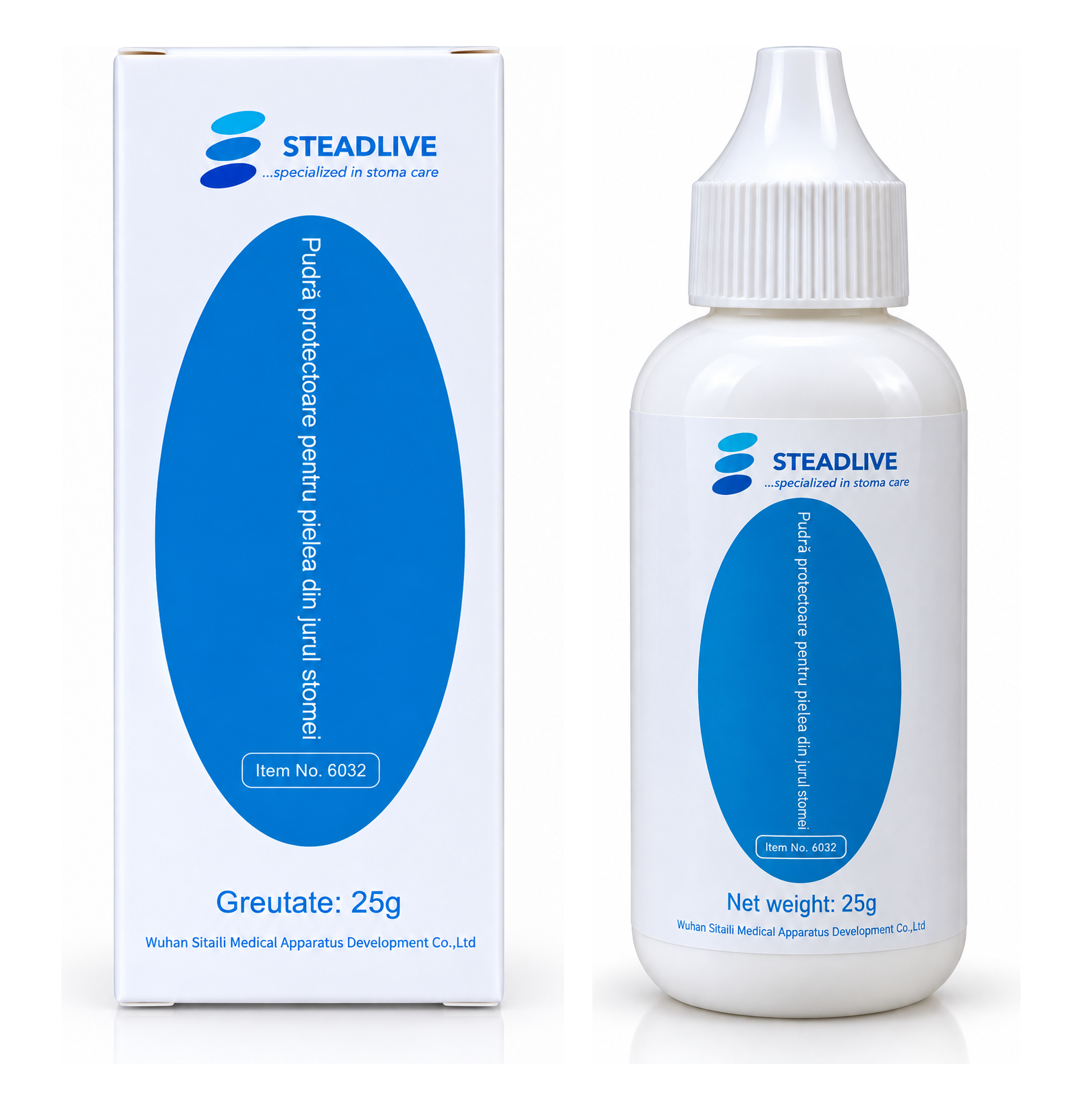 Pudră Steadlive pentru îngrijirea pielii iritate în colostomie, ileostomie și urostomie
