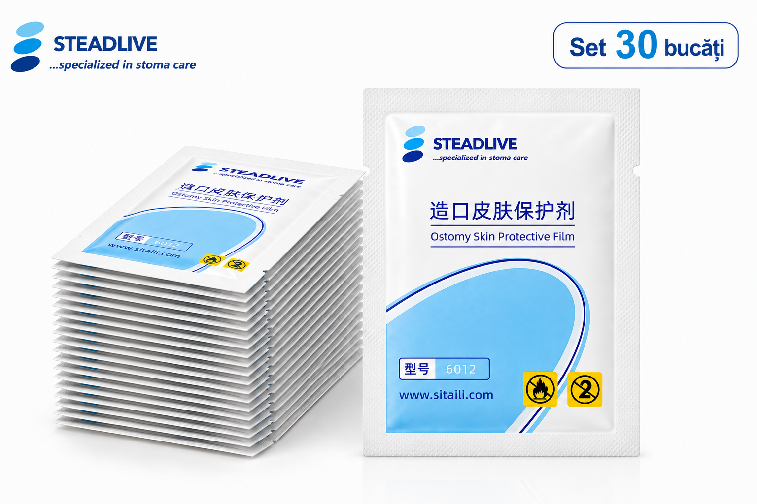Set 30 șervețele protectoare pentru stomă, Steadlive, cu alcool
