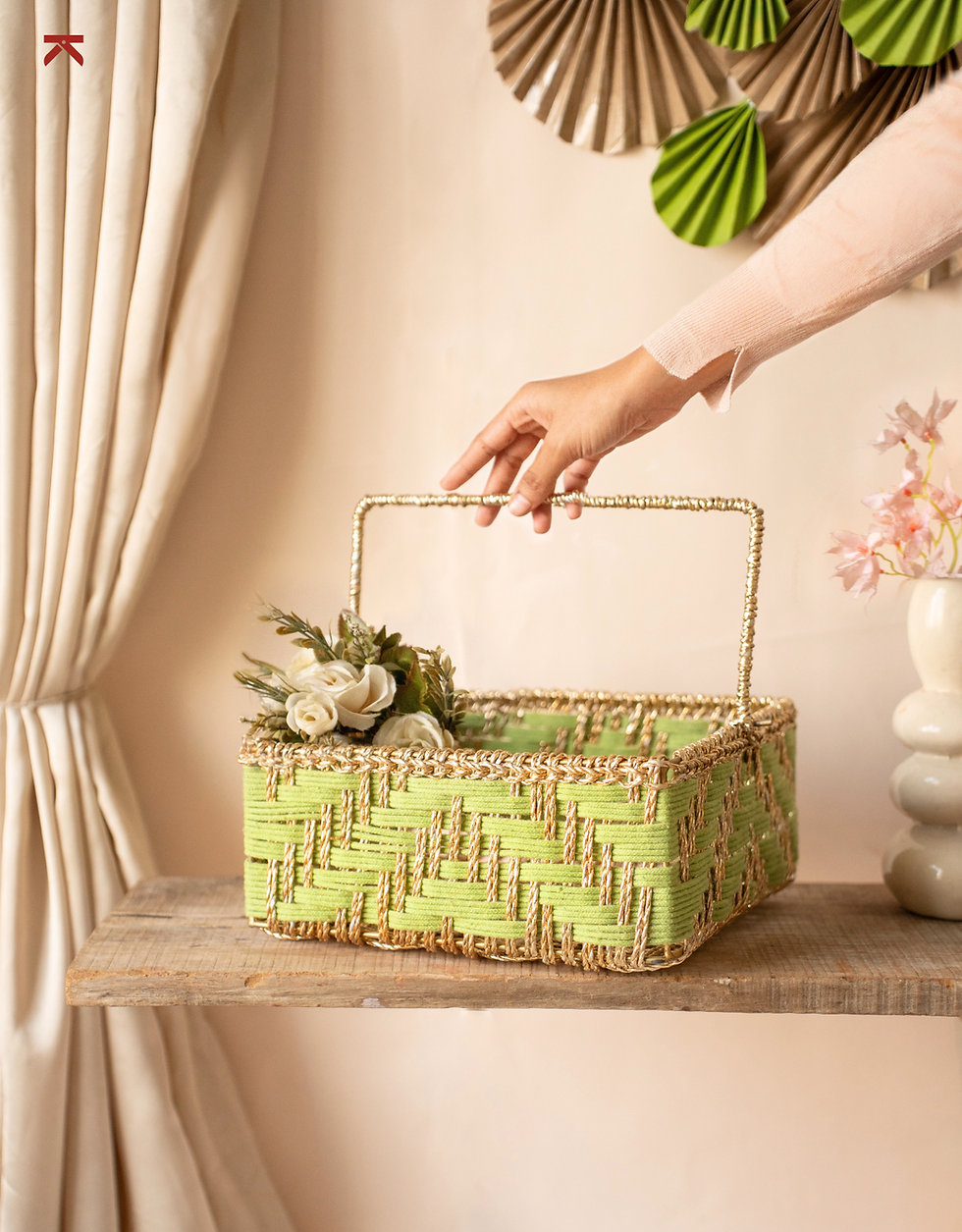 Thumbnail: Handwoven Aarohi storage basket natural eco-friendly Indian artisans Karighar India