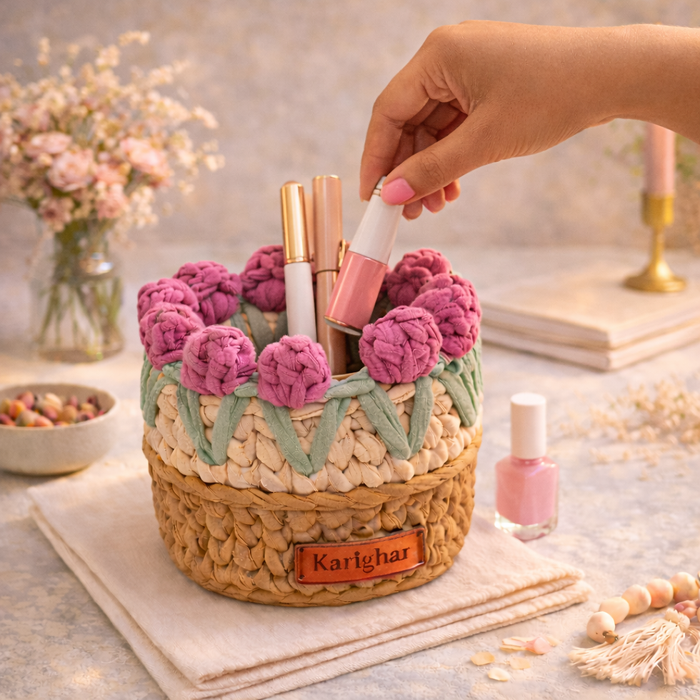 Thumbnail: Decorative handmade crochet basket for bedside table and gifting