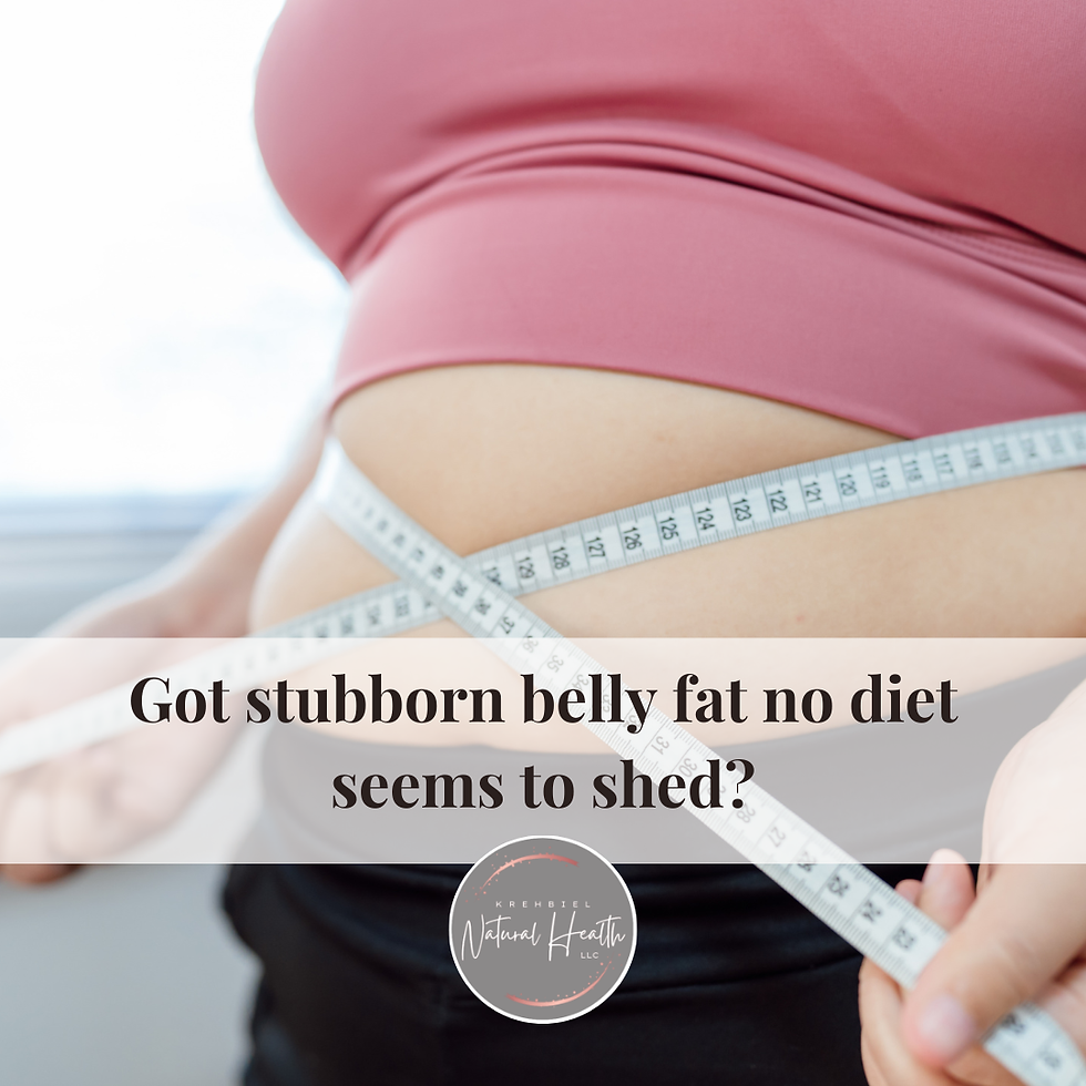 Close-up of a person in a pink shirt measuring their waist with a tape measure. Text reads "Got stubborn belly fat no diet seems to shed?"