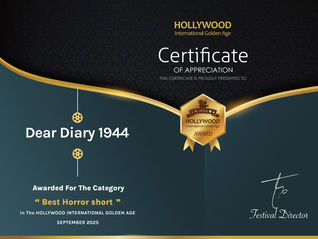Dear Diary 1944 wins "Best Horror Short", The Magic Coffin Bank wins "Best Noir Short" and "Best Original Score"